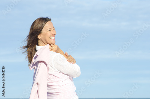 Beautiful joyful retired woman background