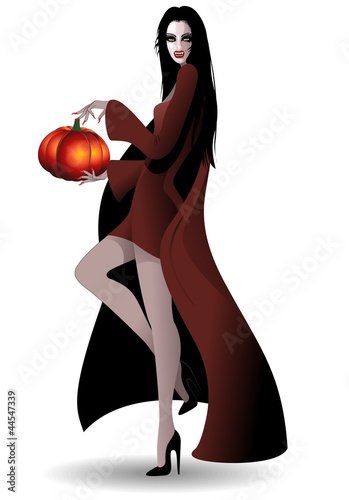 Halloween Sexy Vampire Girl with Pumpkin-Donna Vampiro-Vector