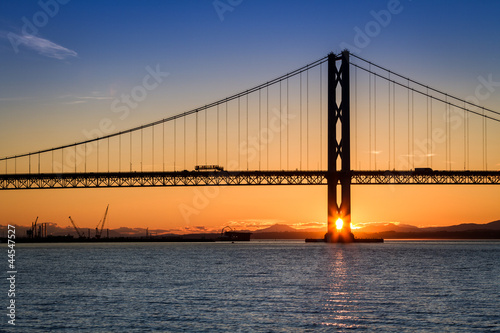 Sunset over the Forth Road Bridge in Scotland