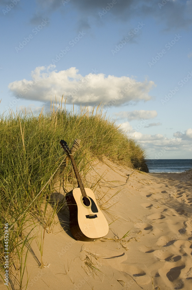 Naklejka premium Guitar at the beach