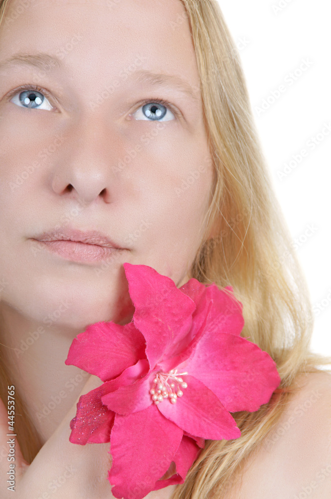 portrait of a pretty blonde woman with flower portrait of a pretty blonde woman with flower