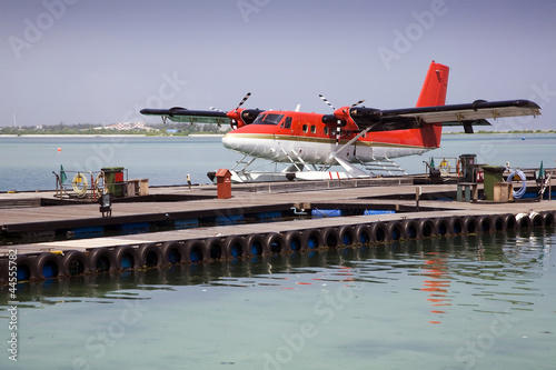 Seaplane moored at pier