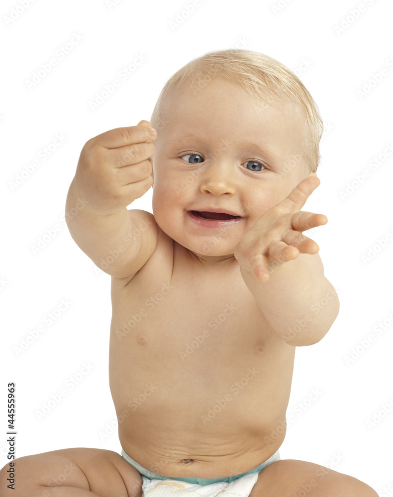Baby gesticulating hands on white background Baby gesticulating hands on white background