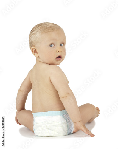 Baby Sitting turned around on white background