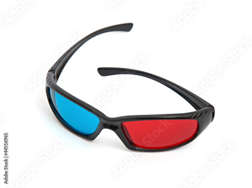 one pair of 3D glasses isolated in white
