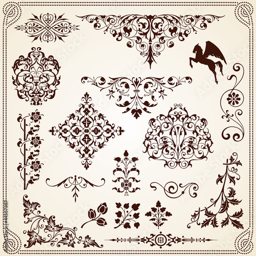 Calligraphic design elements, vector vintage calligraphy