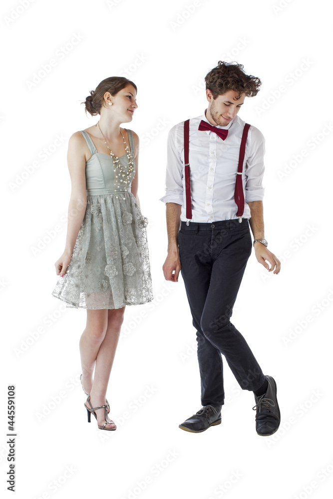 Shy teen couple wearing formal party clothes Shy teen couple wearing formal party clothes