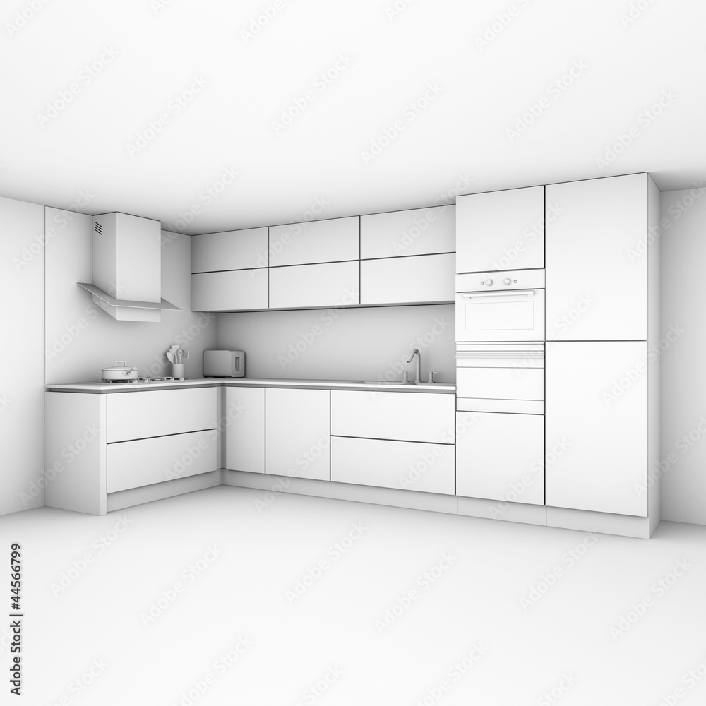 Modern kitchen cabinets in new white interior (version AO) Modern kitchen cabinets in new white interior (version AO)