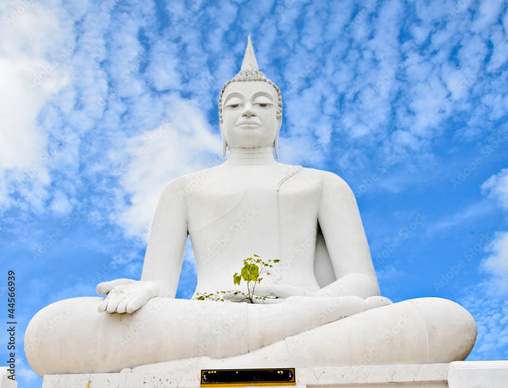 White buddha statue on blue sky White buddha statue on blue sky