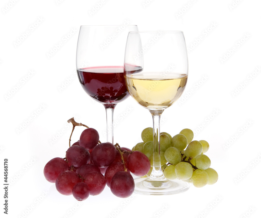 White and red wine with grapes White and red wine with grapes