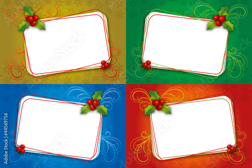 Four Christmas card blank frame with mistletoe