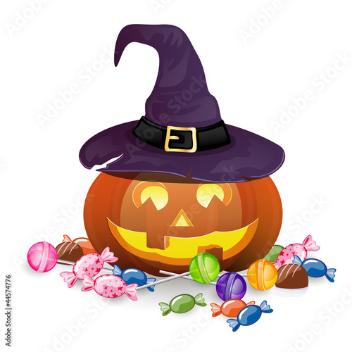 Vector Illustration of a Halloween Pumpkin with Candies
