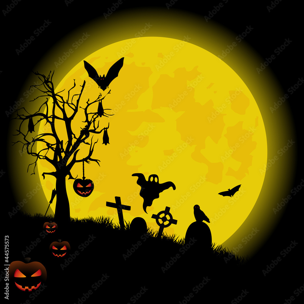 Halloween background with bright yellow full moon Stock Vector | Adobe Stock