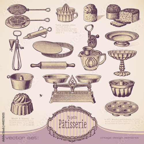 vector set: Patisserie - vintage baking design elements