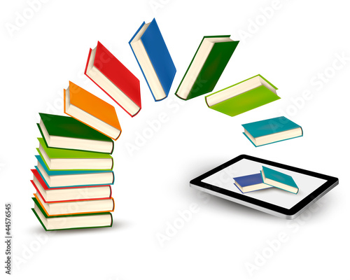 Books flying in a tablet  Vector illustration