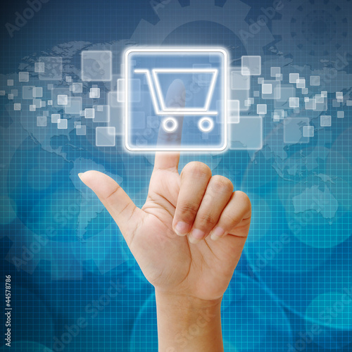 Hand press on Shopping Cart icon photo