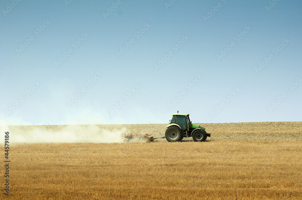 Fototapeta premium Tractor plowing field