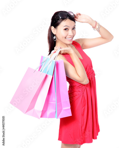 woman happy take shopping bags