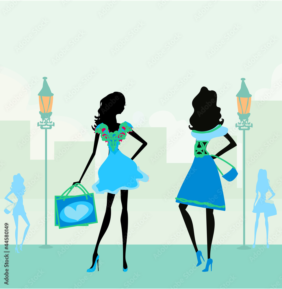fashion silhouettes girls Shopping in the city fashion silhouettes girls Shopping in the city