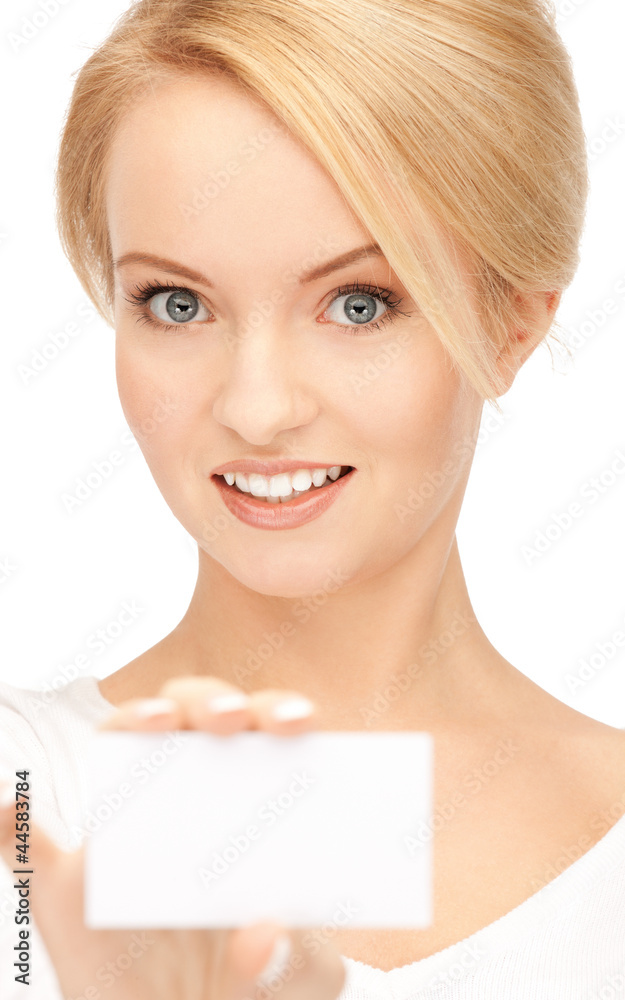 attractive businesswoman with business card attractive businesswoman with business card