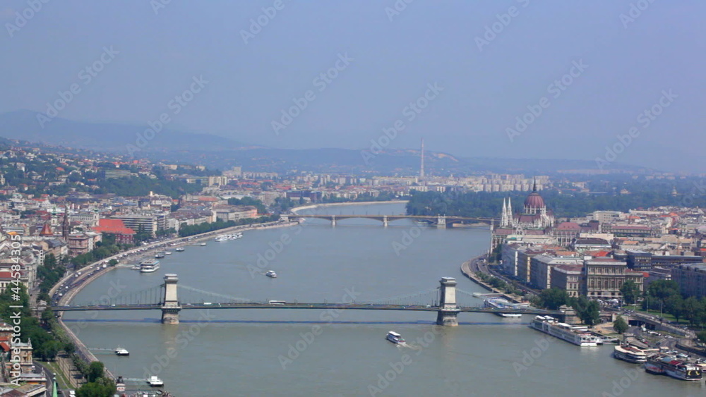 View of a building of the Hungarian parliament, Danube and chain View of a building of the Hungarian parliament, Danube and chain