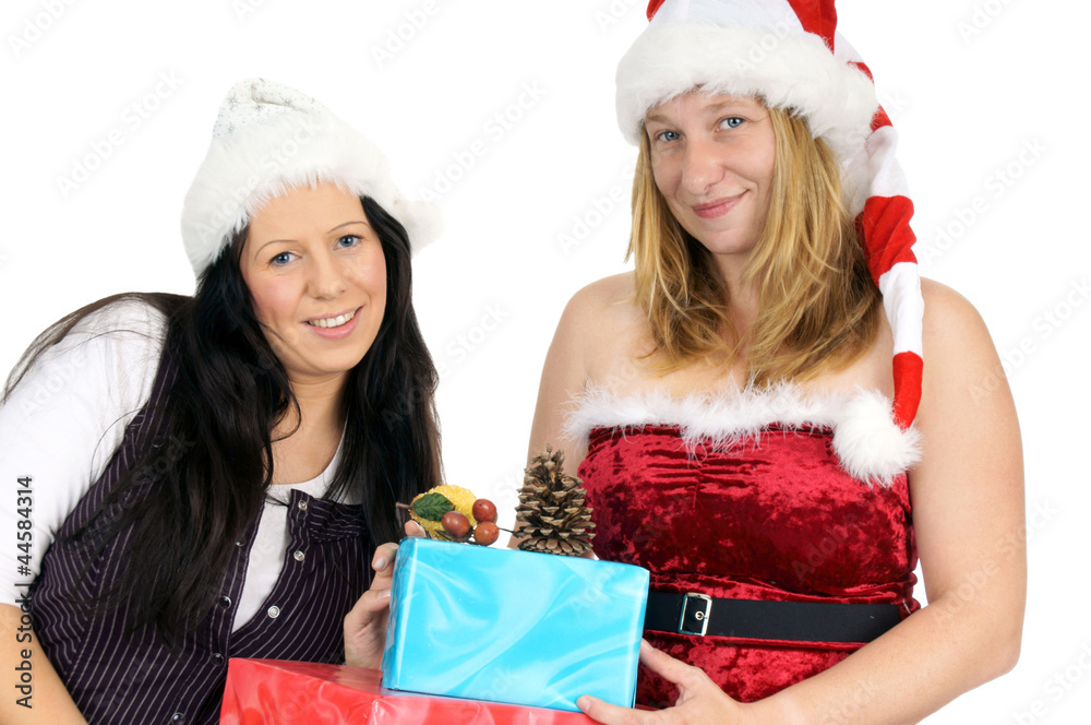two beautiful woman in Christmas clothes two beautiful woman in Christmas clothes