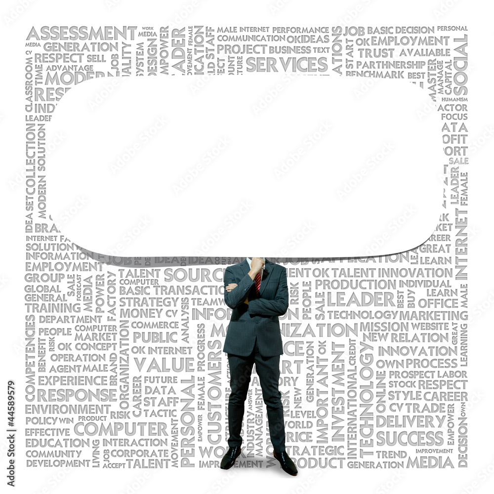 Business man and Blank speech bubble on background Business man and Blank speech bubble on background
