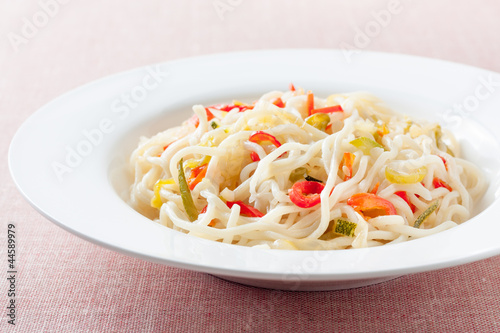 Sauteed noodles with vegetables photo