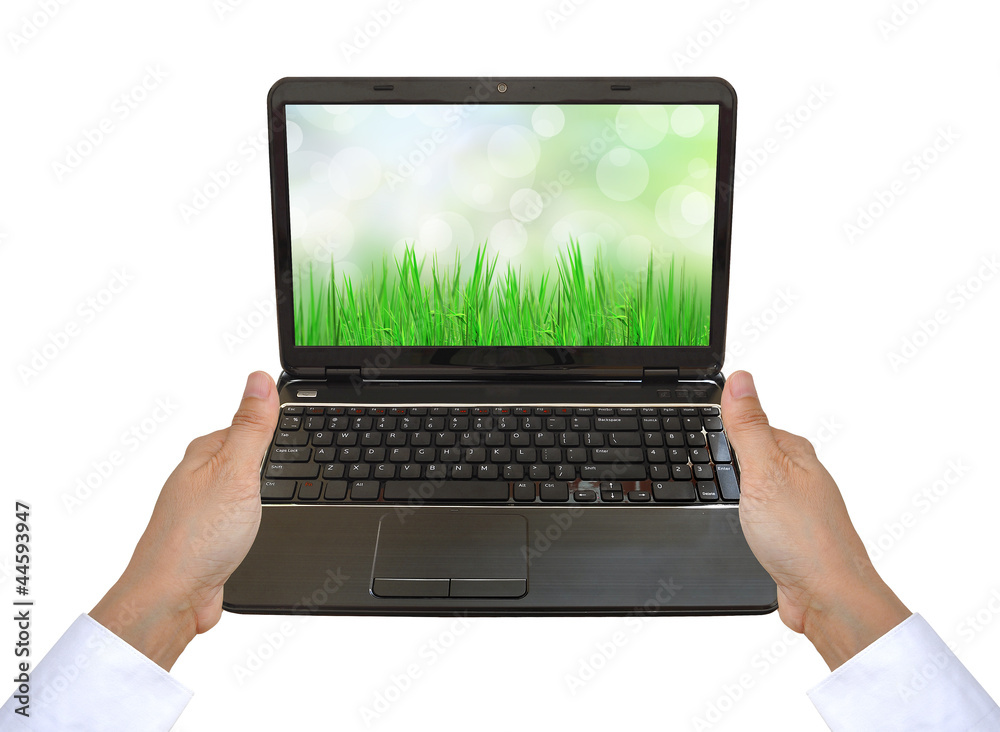 laptop PC on women hand laptop PC on women hand