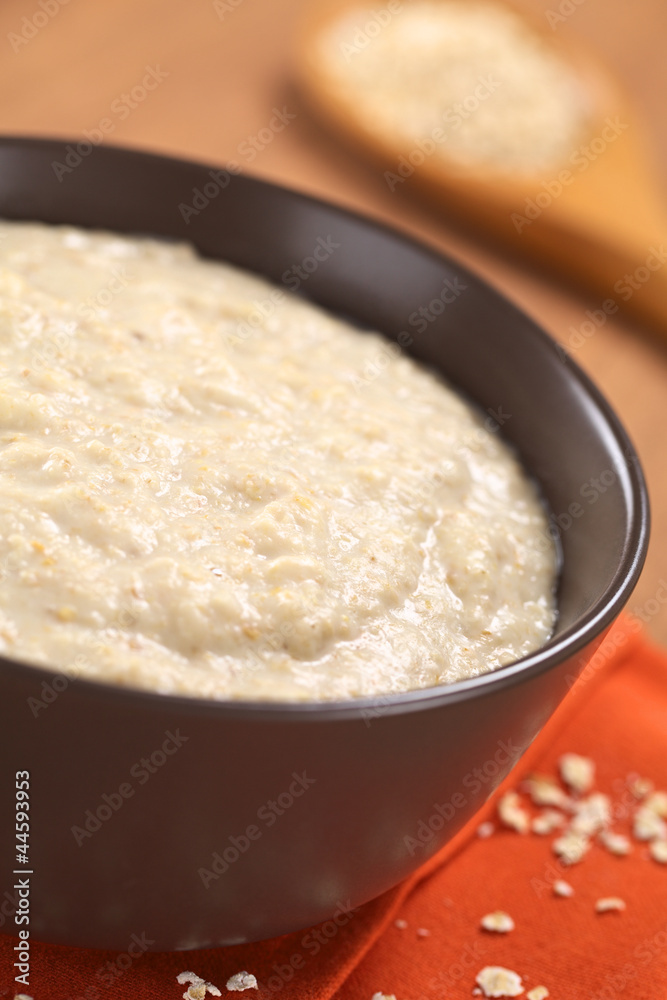 Bowl of oatmeal porridge mixed with powdered maca