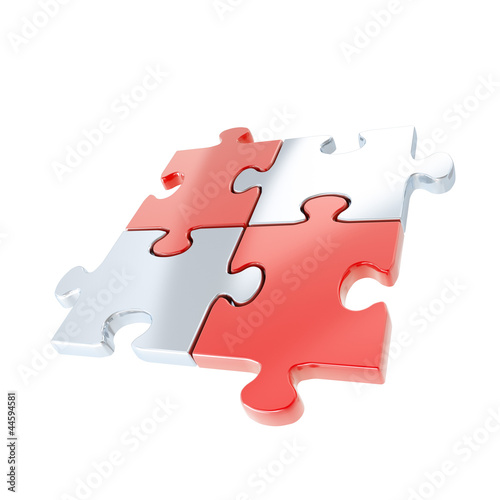 Four linked puzzle jigsaw pieces isolated