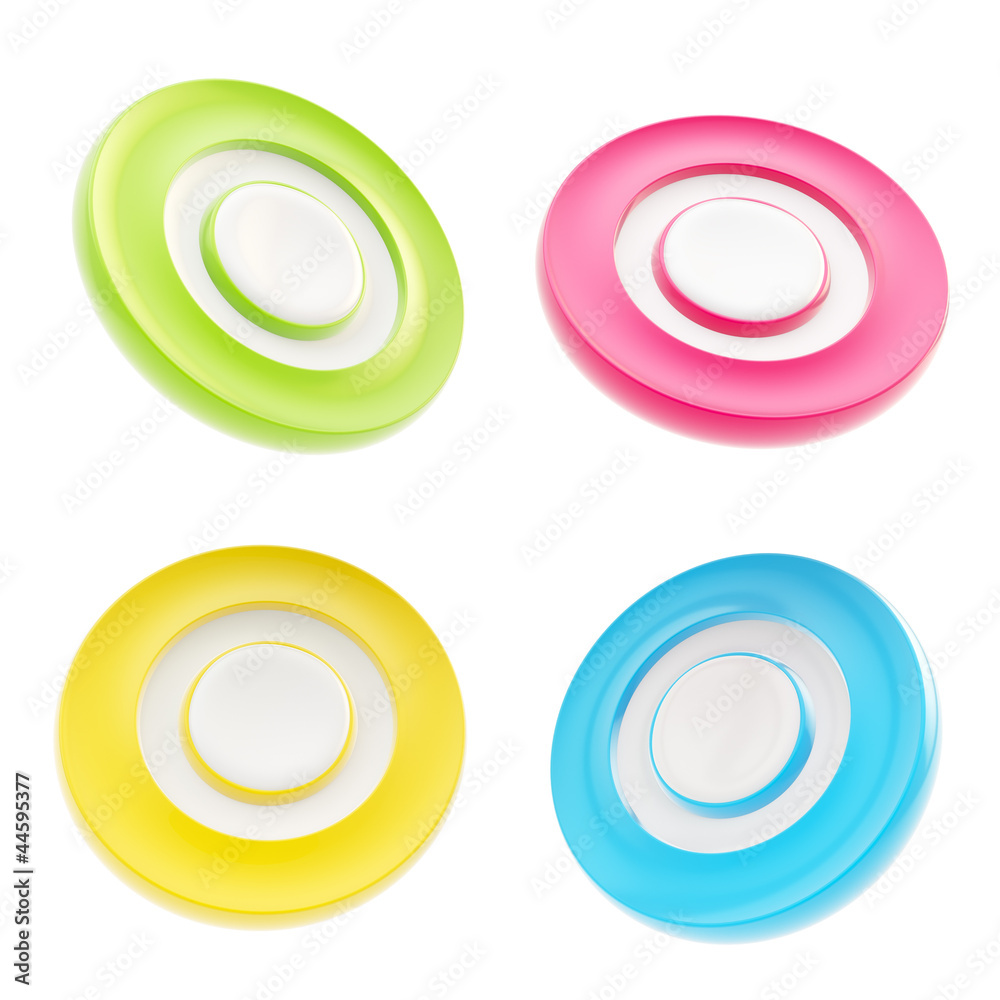 Set of four copyspace round circle buttons isolated Set of four copyspace round circle buttons isolated