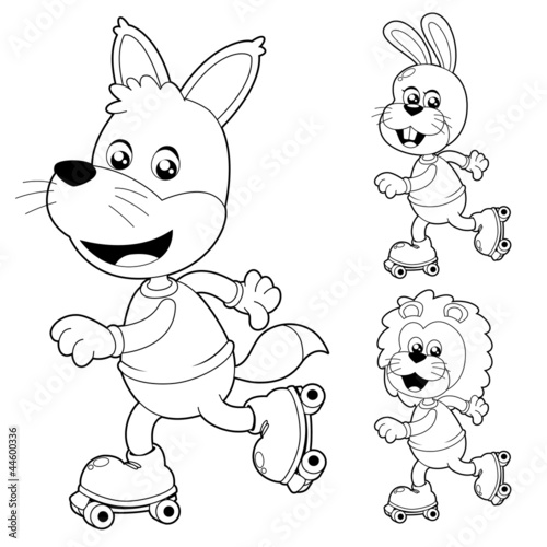 Illustration of cute animals on roller Skate