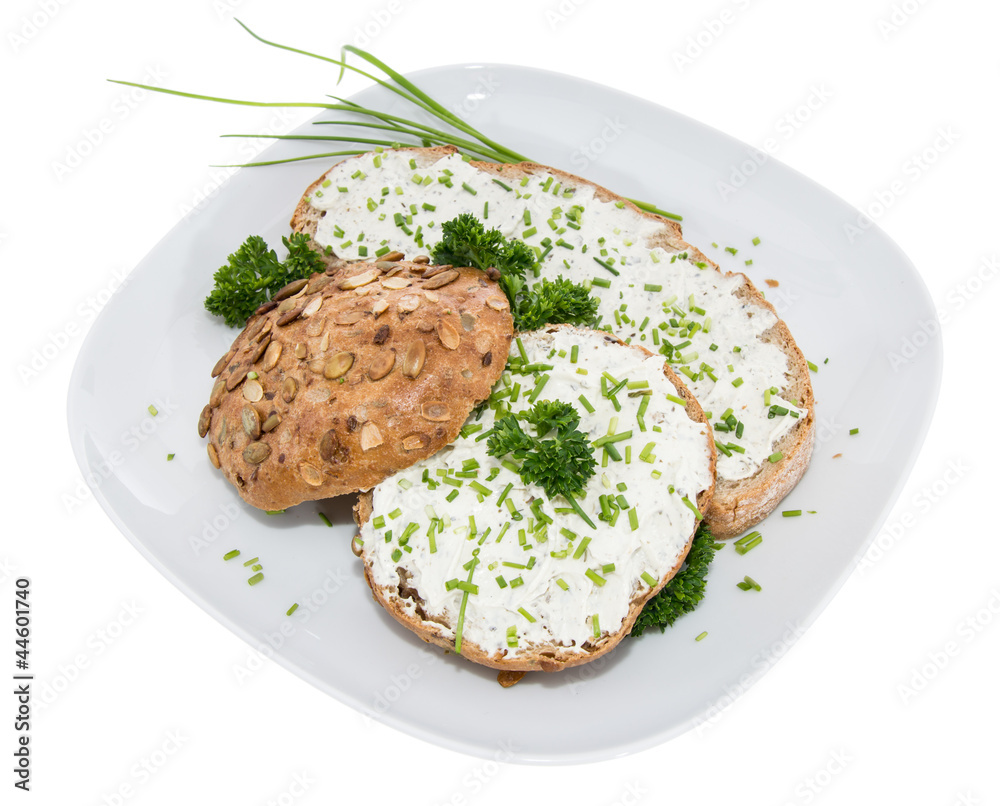 Bread with Cream Cheese on white