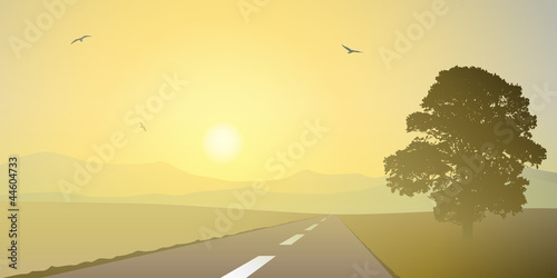 A Country Landscape with Road and Tree