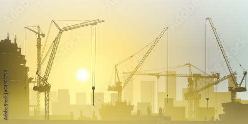Lots of Tower Cranes on Construction Site