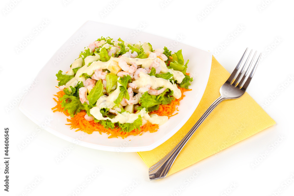 Delicious marinated shrimp in plate isolated on white Delicious marinated shrimp in plate isolated on white