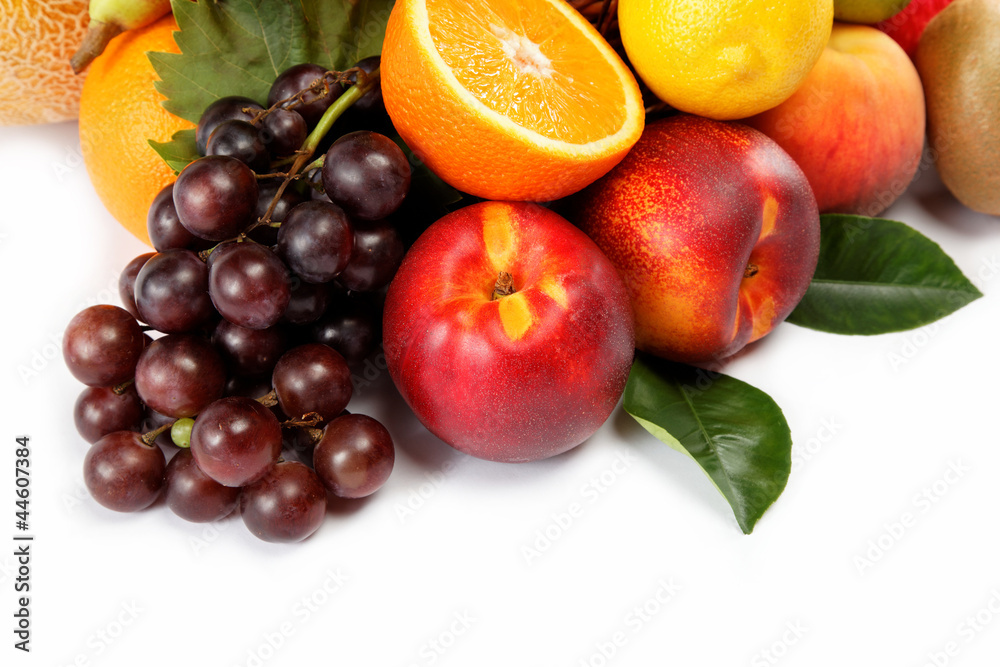 Fresh fruits isolated on a white background. Set of different fr Fresh fruits isolated on a white background. Set of different fr