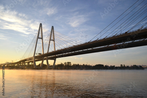 Cable-braced bridge across the river Neva © konstan