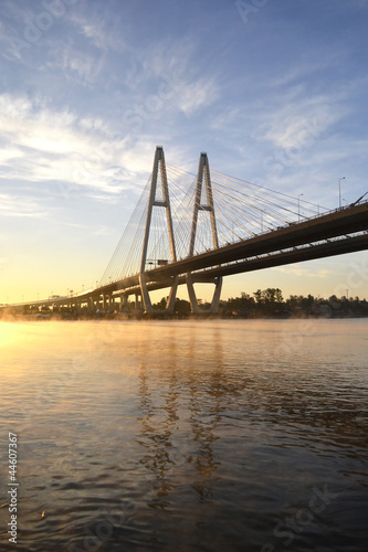 Cable-braced bridge across the river Neva
