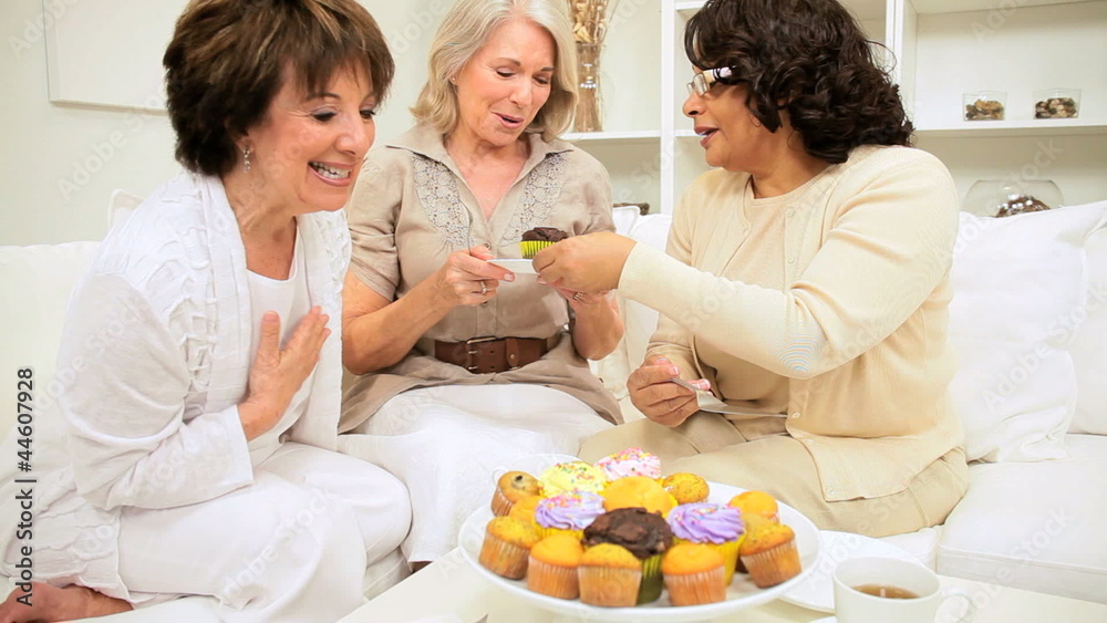 Mature Ladies Coffee Morning Friends Home Sofa Mature Ladies Coffee Morning Friends Home Sofa