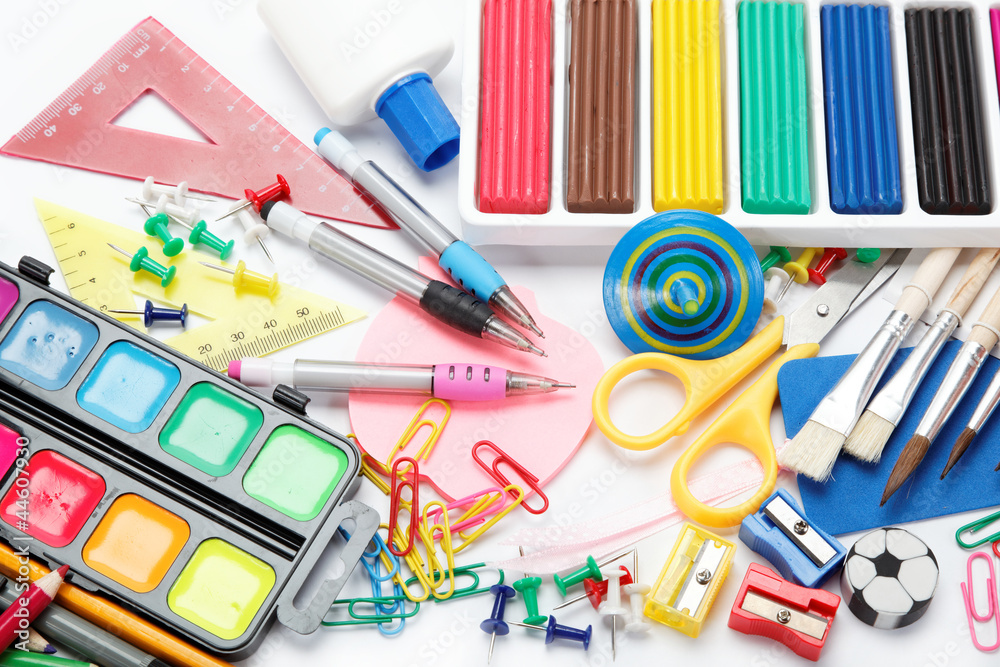 office and student accessories isolated over white background. B office and student accessories isolated over white background. B