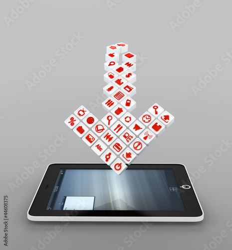 arrow made up of the apps  falling into the display gadget