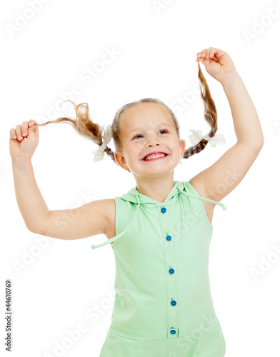 funny playful child girl on white background photo