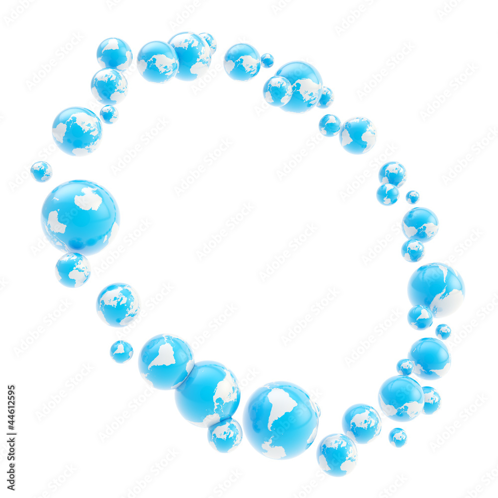 Round circle frame made of earth spheres Round circle frame made of earth spheres