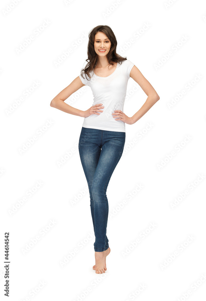 smiling teenage girl in blank white t-shirt smiling teenage girl in blank white t-shirt
