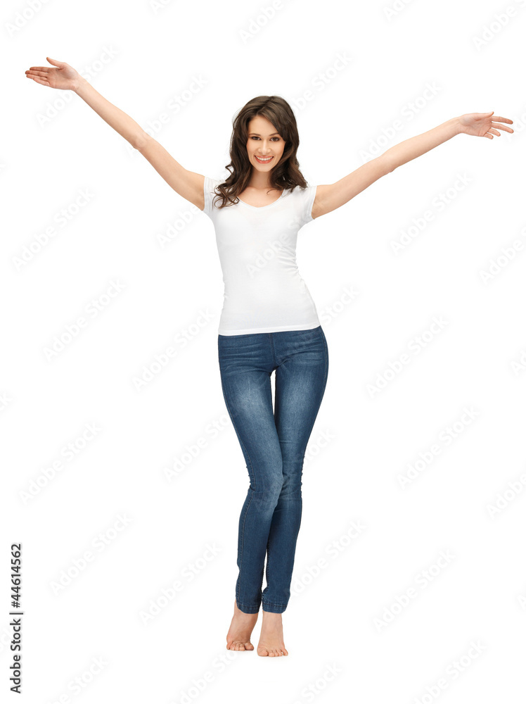 smiling teenage girl in blank white t-shirt smiling teenage girl in blank white t-shirt