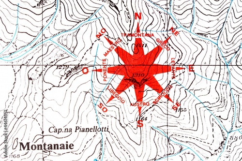 Wind rose on a topographic map