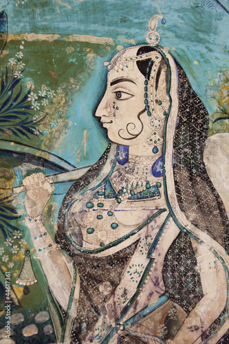 Murals (paintings) in Bundi Palace, Rajasthan. photo