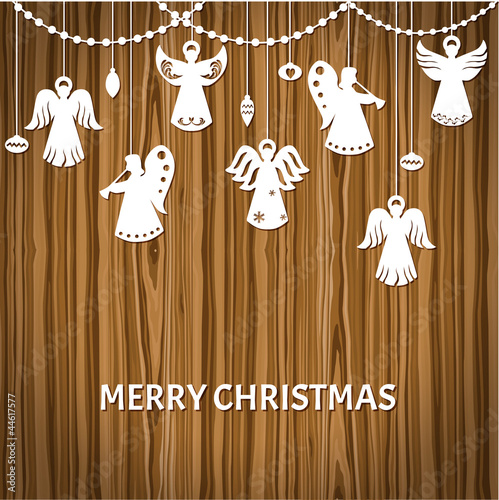 Merry Christmas Greeting Card-Angels-paper cut style-in vector